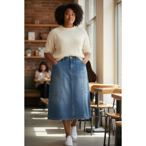 Time and Tru Women's Denim Midi Utility Skirt Size:12